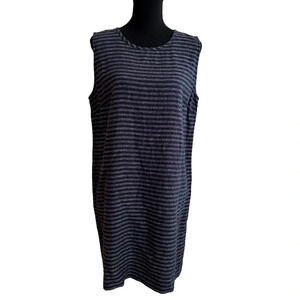 J Jill Love Linen Petite Large 100% Linen Striped Tank Shift Dress Navy Nautical